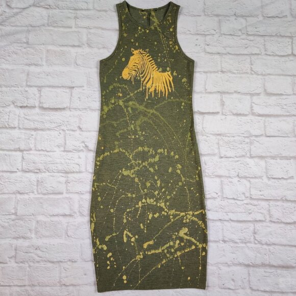 One of a Kind Zebra Dress Bleach Painted Reverse Dyed Bodycon Y2K Artcore Racer - Picture 11 of 12
